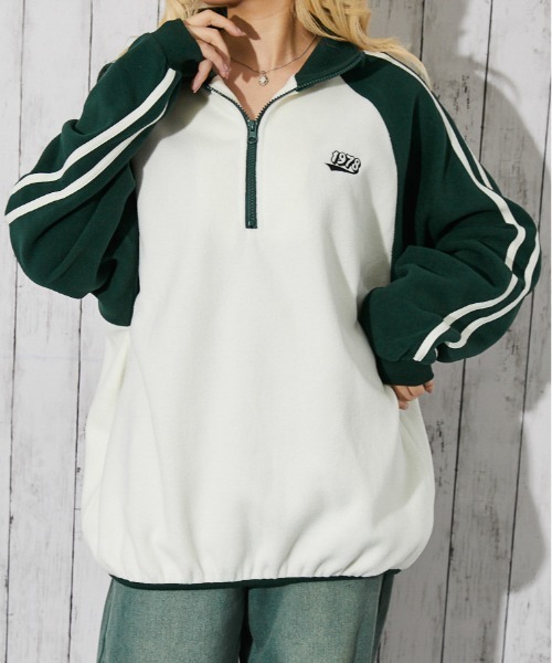セール】《配色ライン×ハーフジップ》レディース フリースプルオーバー