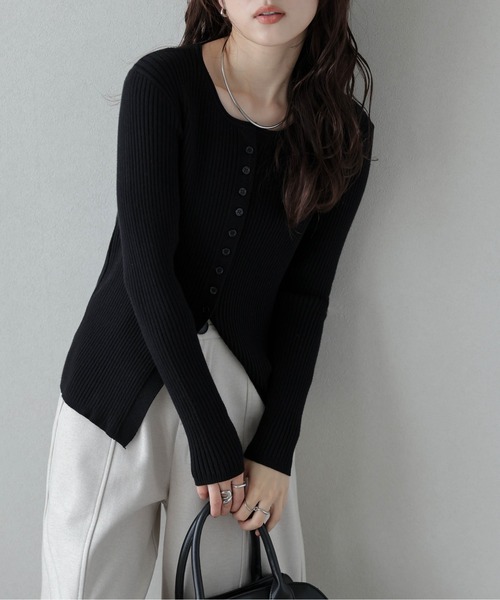 セール】フロントボタンスリットリブニット（ニット/セーター）｜AMELY