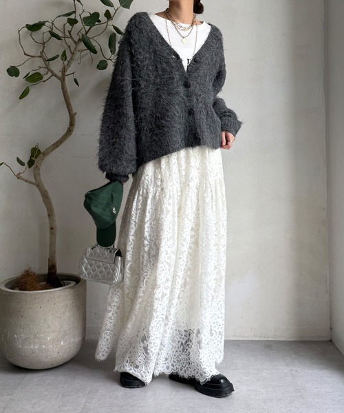 DouDou（ドゥドゥ）の「【WEB限定】シャギーVカーディガン（カーディガン/ボレロ・レディース・ネイビー/チャコールグレー/ブラウン・FREE）」の4枚目の写真