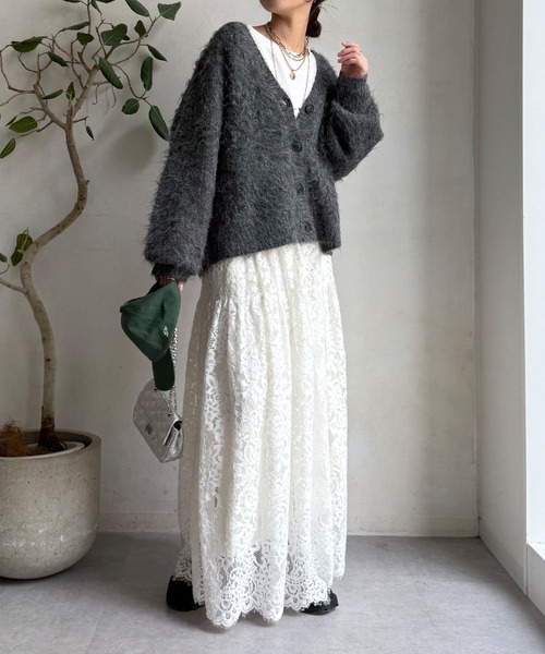 DouDou（ドゥドゥ）の「【WEB限定】シャギーVカーディガン（カーディガン/ボレロ・レディース・ネイビー/チャコールグレー/ブラウン・FREE）」の7枚目の写真