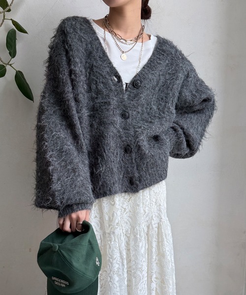 DouDou（ドゥドゥ）の「【WEB限定】シャギーVカーディガン（カーディガン/ボレロ・レディース・ネイビー/チャコールグレー/ブラウン・FREE）」の10枚目の写真