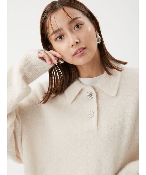 【BLAMINK】アイボリーウールポロニット ペプラムポロニットプルオーバー – LIAN