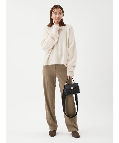 セール】ビジュー釦クロップドポロニットプルオーバー（ポロシャツ