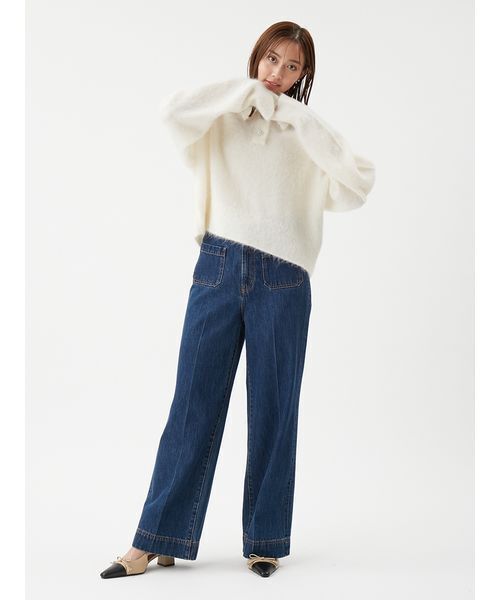 セール】ビジュー釦クロップドポロニットプルオーバー（ポロシャツ