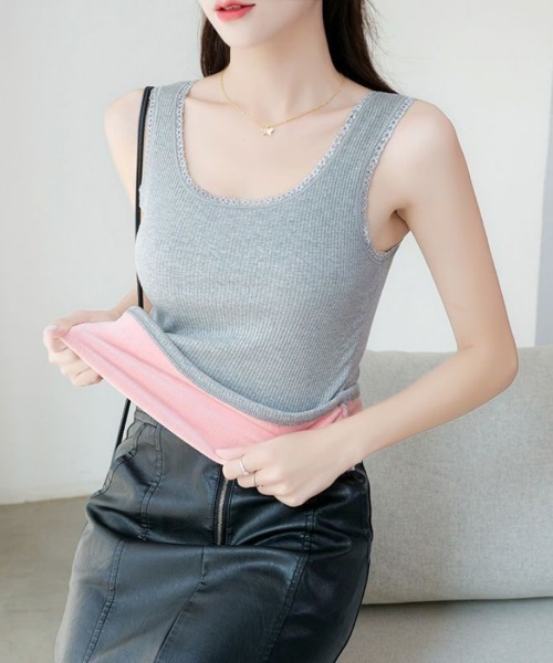 Beststore(ベストストア)の「裏起毛 インナータンクトップ秋冬 リブ(Tシャツ/カットソー・レディース・グレー/ブラック/ベージュ/ホワイト/ピンク・FREE)」の6枚目の写真