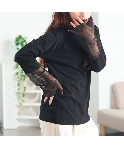GOLDJAPAN（ゴールドジャパン）の「花刺繍シアーフレアスリーブ切り替えメロートップス【大きいサイズ対応】（Tシャツ/カットソー・レディース・オフホワイト/ライトグレー/ブラック・3L/LL/5L/4L）」の13枚目の写真