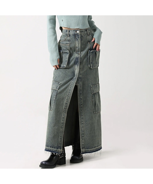 AVANDRESS(アバンドレス )の「Evelyn Long Denim Skirt VINTAGE BLUE(スカート・レディース・ブルー・LARGE/MEDIUM/SMALL)」の1枚目の写真