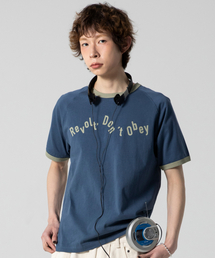 GLACK（グラック）の「GT127 ノスタルジア配色リンガーTシャツ (BLUE)（Tシャツ/カットソー）」