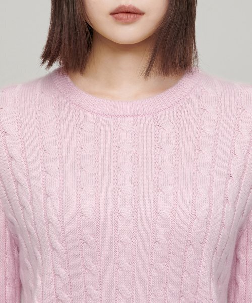 MUSINSA STANDARD WOMAN（ムシンサスタンダードウーマン）の「ウィメンズアンゴラブレンドケーブルクルーネックニット[ピンク]（ニット/セーター・レディース・その他・MEDIUM/X-SMALL/SMALL/LARGE）」の3枚目の写真