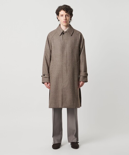 ユナイテッドアローズ 千鳥柄バルカラーコート セール】ウーステッドメルトン チェック バルマカーンコート（ステン