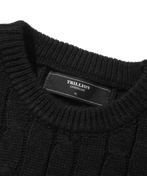 TRILLION(トリリオン)の「ウォッシャブルボート刺繍ケーブルクルーネックニット(ピュアブラック)(ニット/セーター・レディース・その他・MEDIUM/LARGE/X-LARGE)」の4枚目の写真