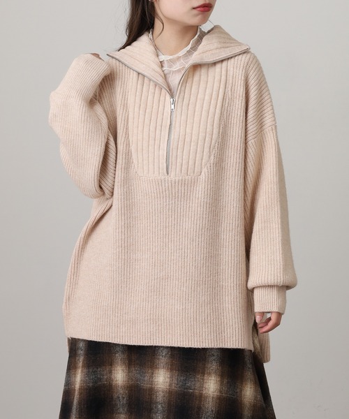 atONE(アットワン)の「ビッグカラー風 ハーフZIP プルオーバーもっちり ニット トップス(ニット/セーター・レディース・ピンク/ベージュ/ブルー/チャコールグレー・F)」の1枚目の写真