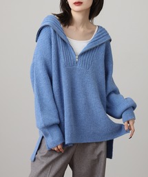 ビッグカラー風 ハーフZIP プルオーバーもっちり ニット トップス