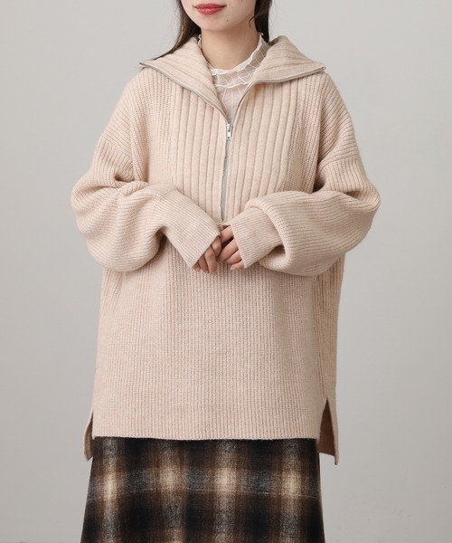 atONE(アットワン)の「ビッグカラー風 ハーフZIP プルオーバーもっちり ニット トップス(ニット/セーター・レディース・ピンク/ベージュ/ブルー/チャコールグレー・F)」の15枚目の写真