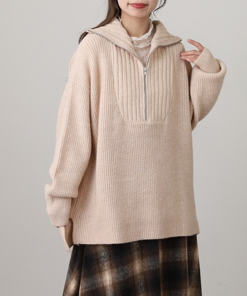 atONE(アットワン)の「ビッグカラー風 ハーフZIP プルオーバーもっちり ニット トップス(ニット/セーター・レディース・ピンク/ベージュ/ブルー/チャコールグレー・F)」の16枚目の写真