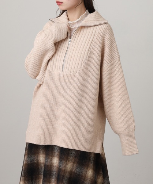 atONE(アットワン)の「ビッグカラー風 ハーフZIP プルオーバーもっちり ニット トップス(ニット/セーター・レディース・ピンク/ベージュ/ブルー/チャコールグレー・F)」の14枚目の写真