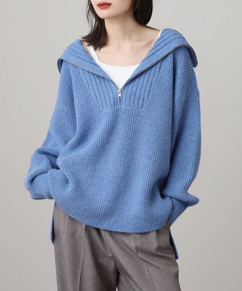 atONE(アットワン)の「ビッグカラー風 ハーフZIP プルオーバーもっちり ニット トップス(ニット/セーター・レディース・ピンク/ベージュ/ブルー/チャコールグレー・F)」の10枚目の写真