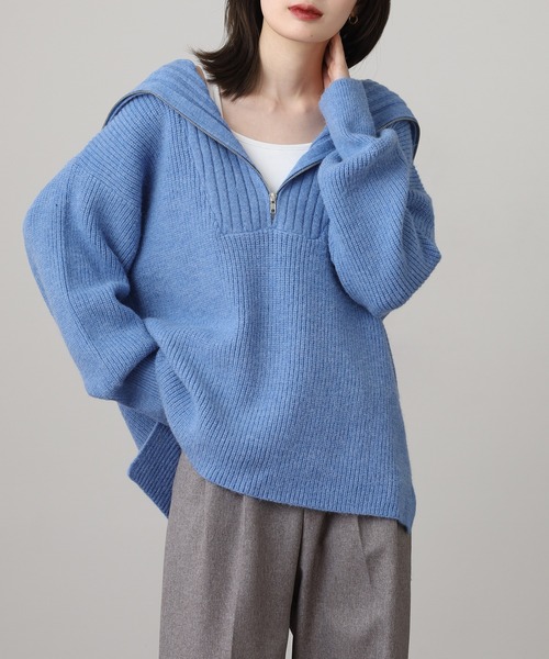 atONE(アットワン)の「ビッグカラー風 ハーフZIP プルオーバーもっちり ニット トップス(ニット/セーター・レディース・ピンク/ベージュ/ブルー/チャコールグレー・F)」の11枚目の写真