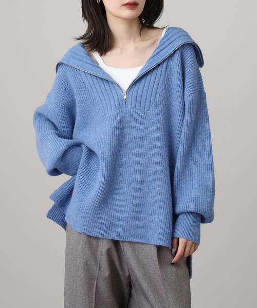 atONE(アットワン)の「ビッグカラー風 ハーフZIP プルオーバーもっちり ニット トップス(ニット/セーター・レディース・ピンク/ベージュ/ブルー/チャコールグレー・F)」の12枚目の写真