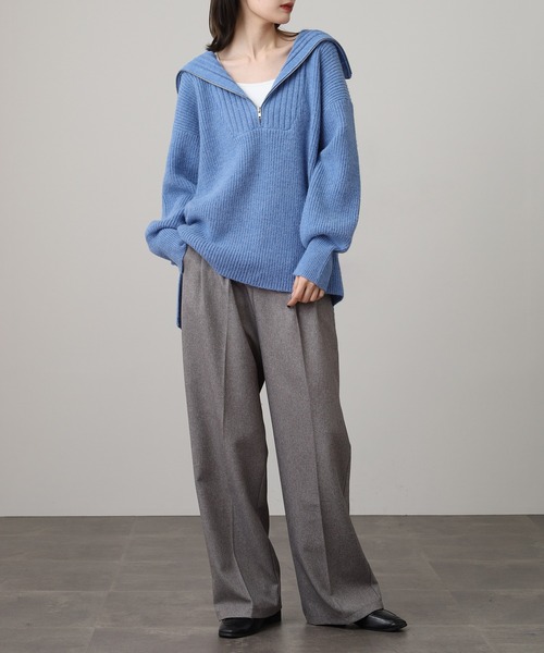 atONE(アットワン)の「ビッグカラー風 ハーフZIP プルオーバーもっちり ニット トップス(ニット/セーター・レディース・ピンク/ベージュ/ブルー/チャコールグレー・F)」の13枚目の写真