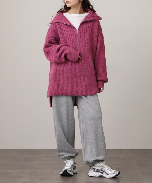 atONE(アットワン)の「ビッグカラー風 ハーフZIP プルオーバーもっちり ニット トップス(ニット/セーター・レディース・ピンク/ベージュ/ブルー/チャコールグレー・F)」の21枚目の写真
