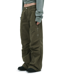 STUD PARACHUTE PANTS [KHAKI]