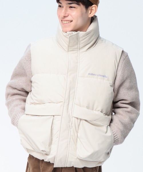 mihns closet（ミンズクローゼット）の「mihns closet (ミンズクローゼット) パデッド ストレッチ スタンドカラー 中綿ベスト（ダウンベスト・メンズ・ブラック/ホワイト・M/LL/L）」の2枚目の写真