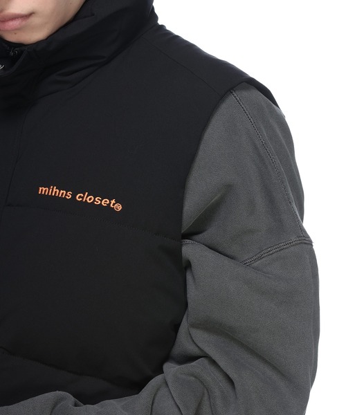 mihns closet（ミンズクローゼット）の「mihns closet (ミンズクローゼット) パデッド ストレッチ スタンドカラー 中綿ベスト（ダウンベスト・メンズ・ブラック/ホワイト・M/LL/L）」の9枚目の写真