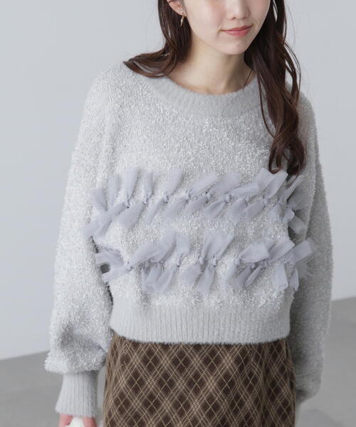 FREE'S MART（フリーズマート）の「◆ファンシーヤーンチュールリボンニット（ニット/セーター・レディース・ホワイト/グレー/ブラック・FREE）」の7枚目の写真