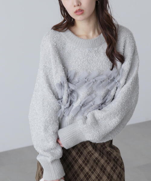 FREE'S MART（フリーズマート）の「◆ファンシーヤーンチュールリボンニット（ニット/セーター・レディース・ホワイト/グレー/ブラック・FREE）」の9枚目の写真