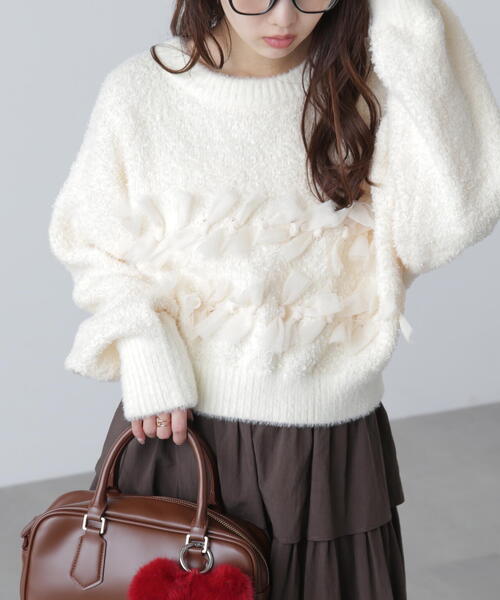 FREE'S MART（フリーズマート）の「◆ファンシーヤーンチュールリボンニット（ニット/セーター・レディース・ホワイト/グレー/ブラック・FREE）」の22枚目の写真