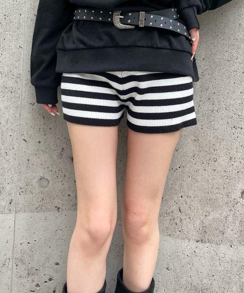 3.3 Field Trip （3.3フィールドトリップ）の「3.3 Field Trip／ボーダーニットショートパンツ（その他パンツ・レディース・グレー/ブラック・FREE）」の2枚目の写真