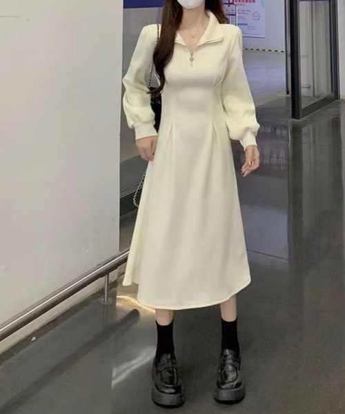 SallyLunn(サリーラン)の「ハーフジップフレアワンピース(ワンピース・レディース・ホワイト/ブラック・LARGE/MEDIUM)」の9枚目の写真