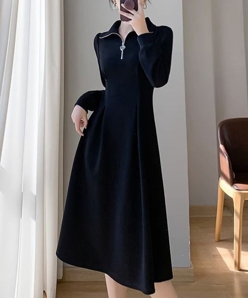 SallyLunn(サリーラン)の「ハーフジップフレアワンピース(ワンピース・レディース・ホワイト/ブラック・LARGE/MEDIUM)」の6枚目の写真