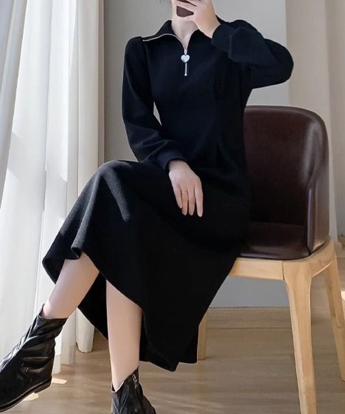 SallyLunn(サリーラン)の「ハーフジップフレアワンピース(ワンピース・レディース・ホワイト/ブラック・LARGE/MEDIUM)」の7枚目の写真