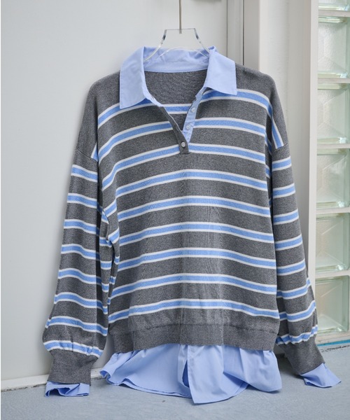 AIC.（エーアイシー）の「ブロードシャツコンビネーションボーダーニット（ニット/セーター・レディース・オフホワイト/ブルー・FREE）」の8枚目の写真