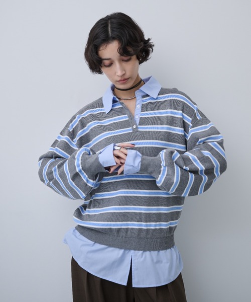 AIC.（エーアイシー）の「ブロードシャツコンビネーションボーダーニット（ニット/セーター・レディース・オフホワイト/ブルー・FREE）」の10枚目の写真