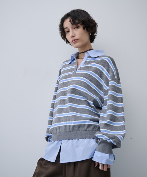 AIC.（エーアイシー）の「ブロードシャツコンビネーションボーダーニット（ニット/セーター・レディース・オフホワイト/ブルー・FREE）」の11枚目の写真