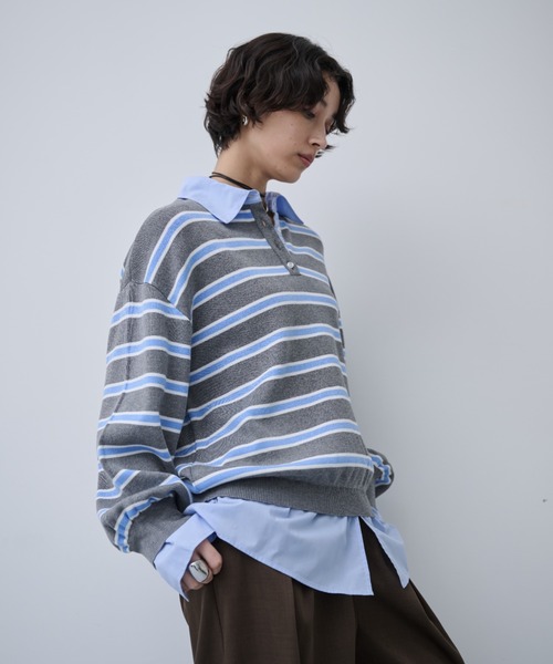 AIC.（エーアイシー）の「ブロードシャツコンビネーションボーダーニット（ニット/セーター・レディース・オフホワイト/ブルー・FREE）」の13枚目の写真