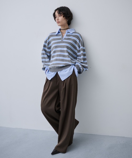 AIC.（エーアイシー）の「ブロードシャツコンビネーションボーダーニット（ニット/セーター・レディース・オフホワイト/ブルー・FREE）」の19枚目の写真