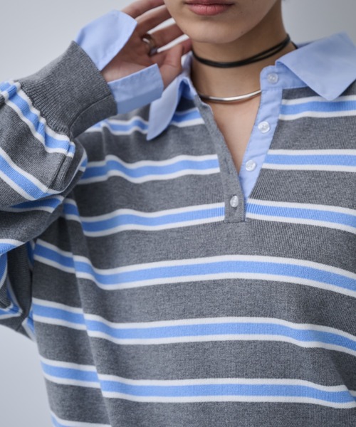 AIC.（エーアイシー）の「ブロードシャツコンビネーションボーダーニット（ニット/セーター・レディース・オフホワイト/ブルー・FREE）」の16枚目の写真