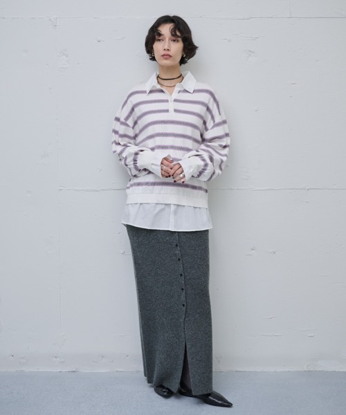 AIC.（エーアイシー）の「ブロードシャツコンビネーションボーダーニット（ニット/セーター・レディース・オフホワイト/ブルー・FREE）」の7枚目の写真