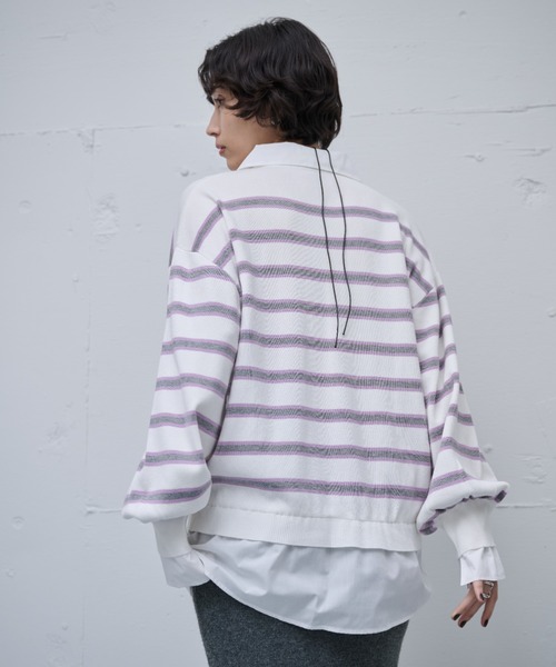 AIC.（エーアイシー）の「ブロードシャツコンビネーションボーダーニット（ニット/セーター・レディース・オフホワイト/ブルー・FREE）」の3枚目の写真