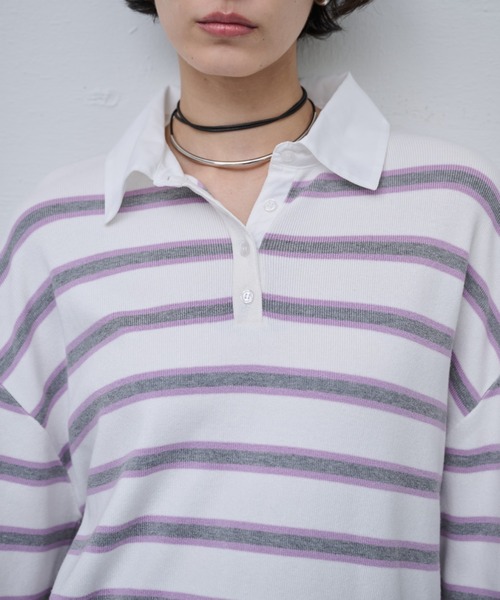 AIC.（エーアイシー）の「ブロードシャツコンビネーションボーダーニット（ニット/セーター・レディース・オフホワイト/ブルー・FREE）」の5枚目の写真