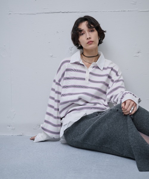 AIC.（エーアイシー）の「ブロードシャツコンビネーションボーダーニット（ニット/セーター・レディース・オフホワイト/ブルー・FREE）」の6枚目の写真