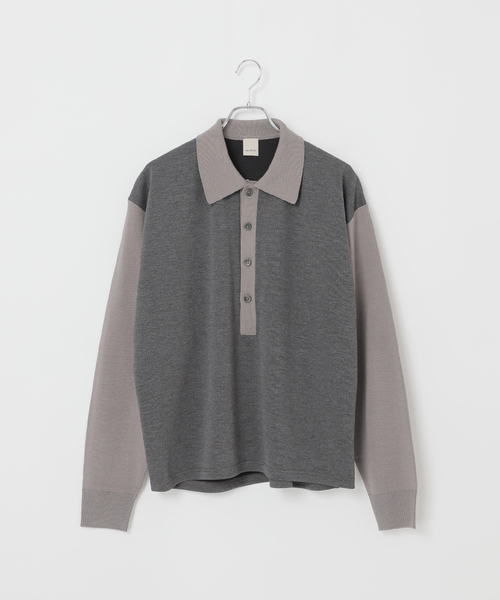 B.C STOCK（ベーセーストック）の「【Deux Allures/ドゥ アリュール】ニットコンピ ポロシャツ（ニット/セーター・メンズ・ライトグレー/ベージュ・FREE）」の2枚目の写真
