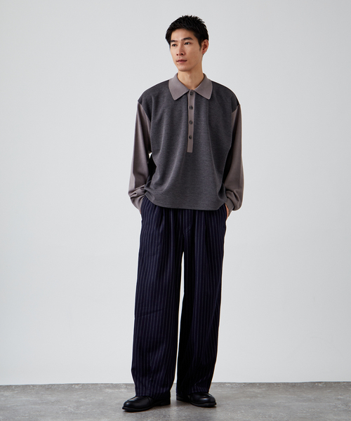 B.C STOCK（ベーセーストック）の「【Deux Allures/ドゥ アリュール】ニットコンピ ポロシャツ（ニット/セーター・メンズ・ライトグレー/ベージュ・FREE）」の3枚目の写真