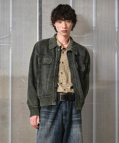 LMOOD（エルムード）の「トラッカーストーンウォッシュカーディガンジャケットカーキ（カーディガン/ボレロ・メンズ・その他・44/46/48）」の2枚目の写真