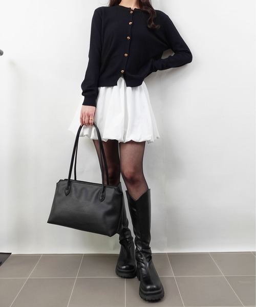 unnu（ユヌ）の「PUスクエアボストン（ボストンバッグ・レディース・ブラック/ダークブラウン・F）」の7枚目の写真