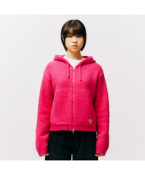 PHYSICAL DEPARTMENT(フィジカル デパートメント)の「ハートアップルニットフードジップアップ_ピンク(パーカー・レディース・その他・SMALL/MEDIUM/LARGE)」の1枚目の写真